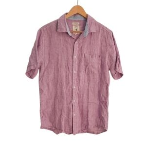 Natural Blue by Visitor 100% Linen Shirt Mens M Lilac Short Sleeve Summer Casual